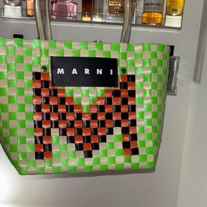 Marni Green and Orange Checkered Tote